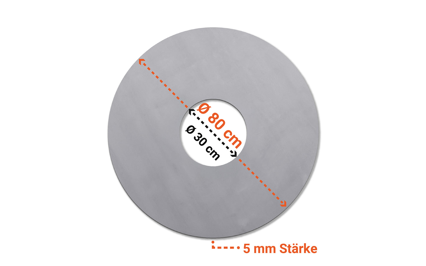 Freisteller der FENNEK Feuerplatte ø 80 cm mit Maßen