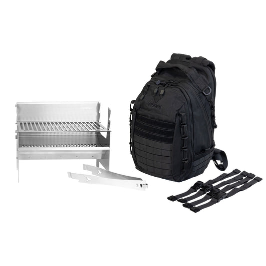 Freisteller vom FENNEK 2.0, dem dazugehörigen Multifunktionswerkzeug und dem FENNEK Backpack One2explore