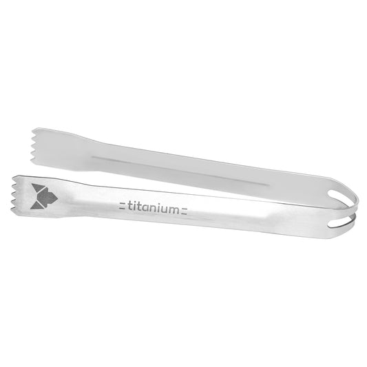 Kleine Grillzange aus Titan mit laser-graviertem FENNEK-Logo und Titanium-Schriftzug