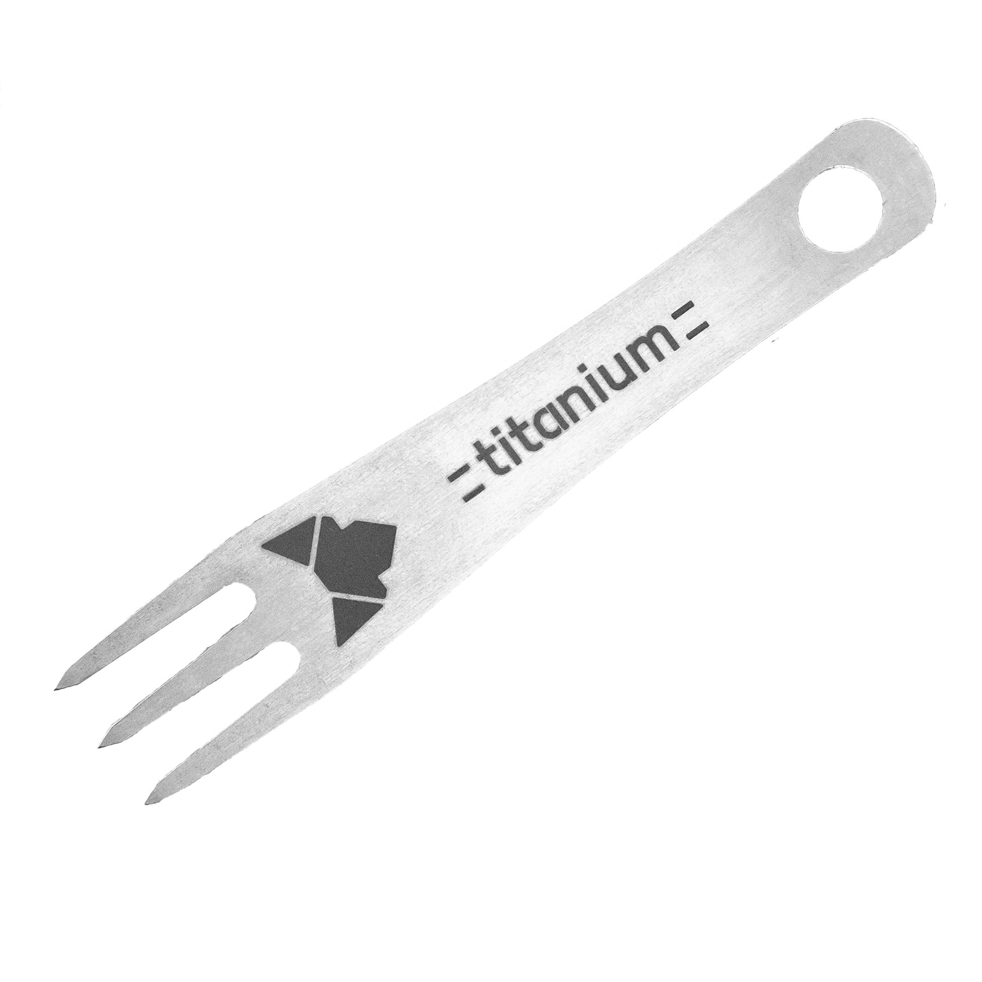 Pieker Pommesgabel mit lasergraviertem FENNEK-Logo und Titanium-Schriftzug