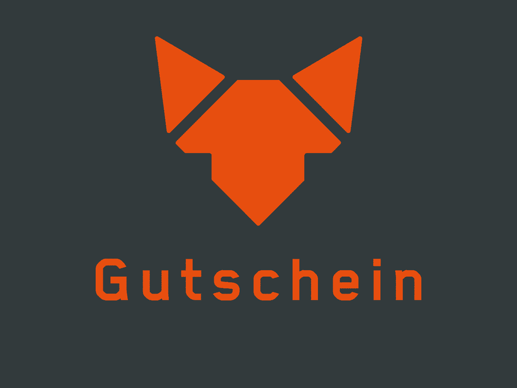 Dunkelgrauer Gutschein mit dem orangenen FENNEK Logo.