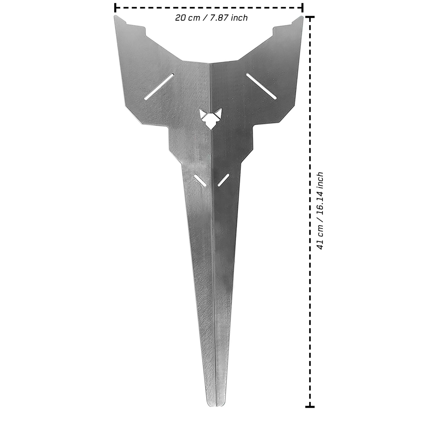 Ein Freisteller vom FENNEK Erdspieß mit Bemaßung horizontal (20 cm) und vertikal (41 cm).