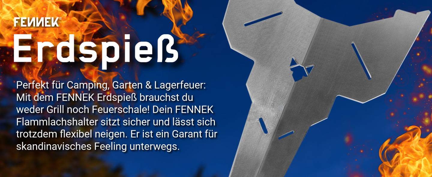 Titelbild vom FENNEK Erdspieß mit danebenstehendem Text, der die Kernpunkte hervorhebt.