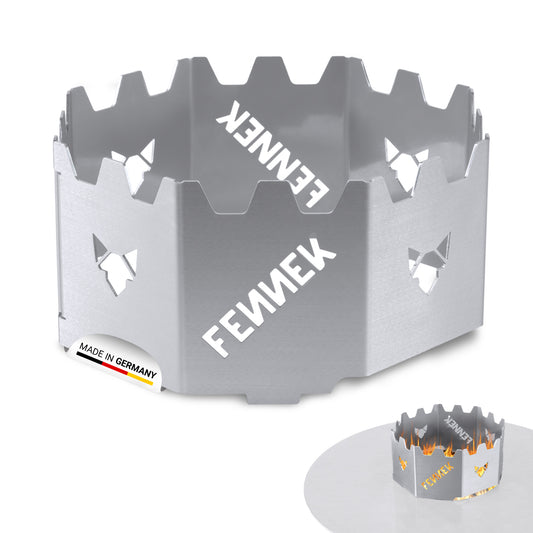 FENNEK Wok-Krone aus hochwertigem Edelstahl für Feuerplatten und Grillringe mit 20er Öffnung. Made in Germany.