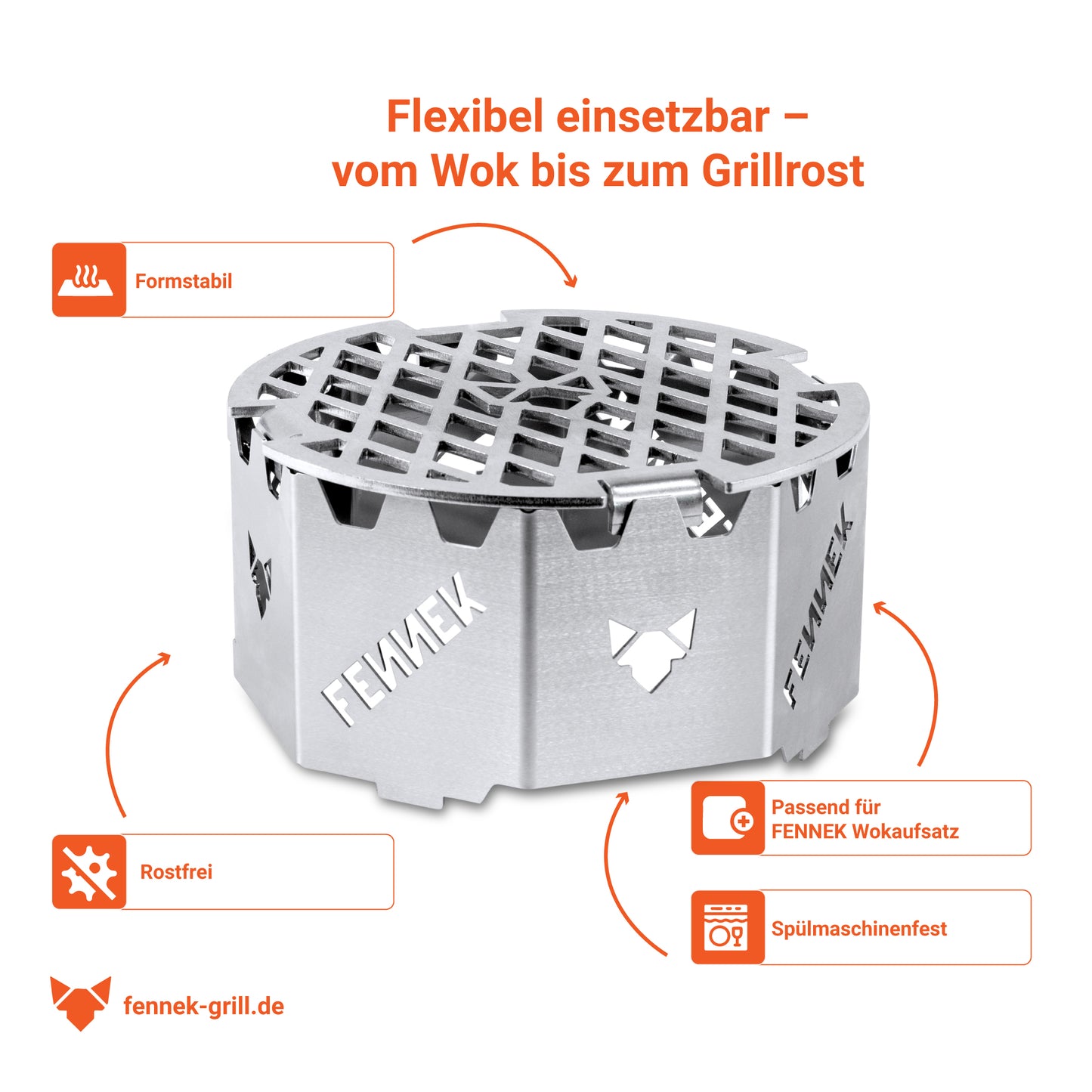 Details zum Grillrost mit 20 cm Durchmesser für Feuerplatten und Grillringe mit einer 20 cm Öffnung. Made in Germany.