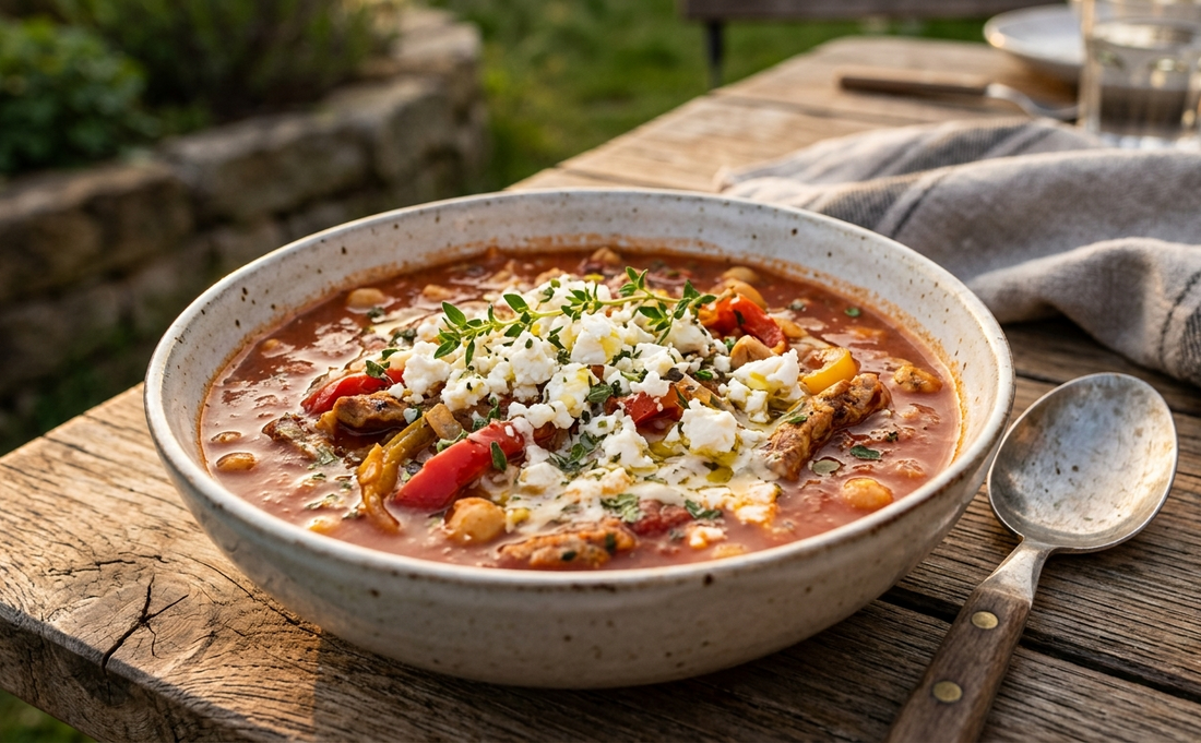 Cremige Gyrossuppe aus dem Dutch Oven