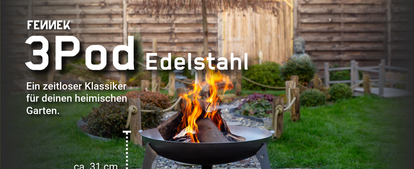 Die Feuerschale 3Pod aus Edelstahl ist ein zeitloser Klassiker für deinen heimischen Garten.