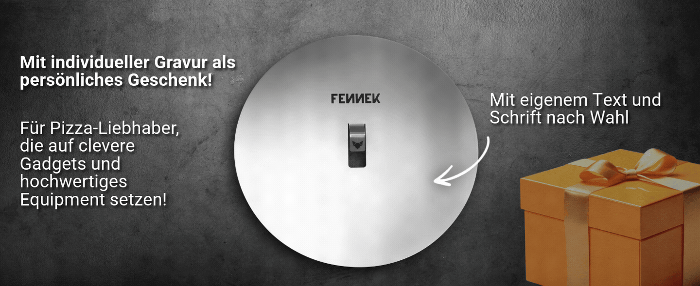 Mach die FENNEK Blind Bake mit einer individuellen Gravur zu einem persönlichem Geschenk. Perfekt für Pizza-Liebhaber die auch clevere Gadgets und hochwertiges Equipment setzen. Z. B. Pizzerbäcker Christian, Bester Papa oder Crust Commander.