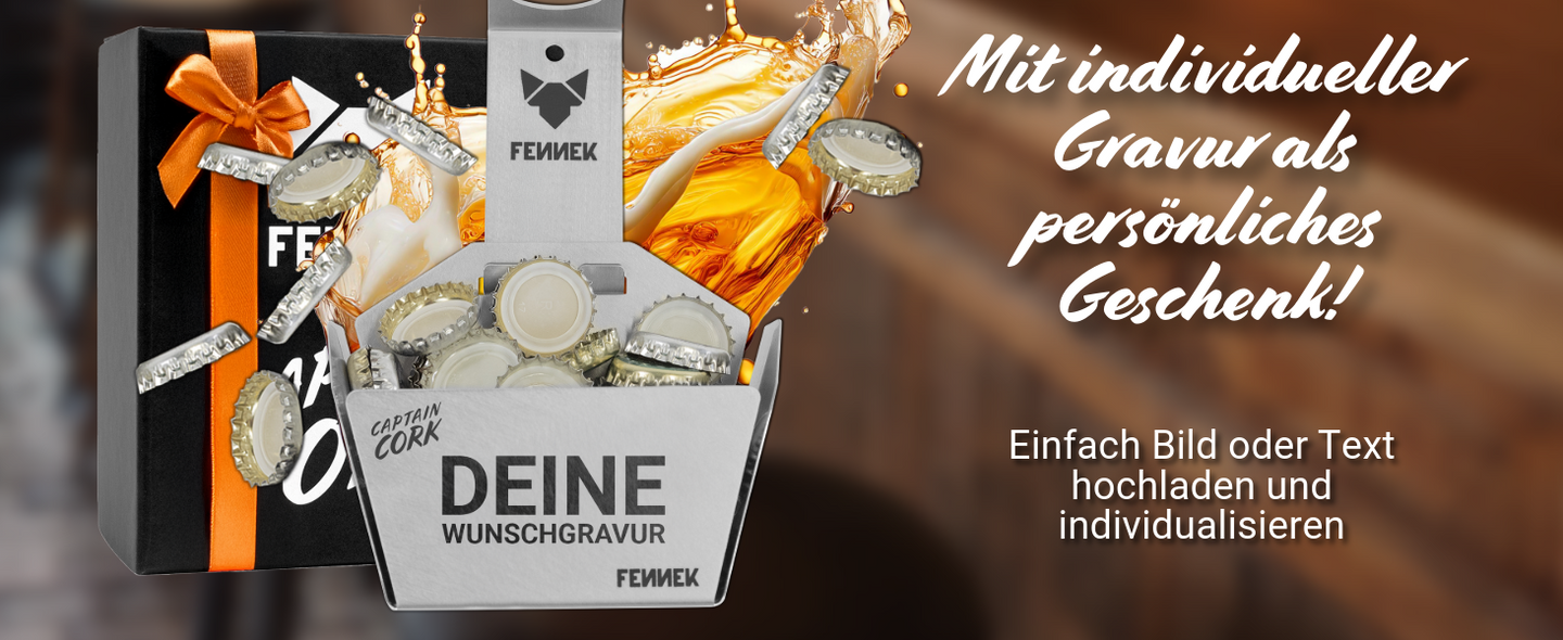 Bild zeigt einen Captain Cork mit individueller Gravur als persönliches Geschenk. Er kann mit einem Text oder Bild individualisiert werden.