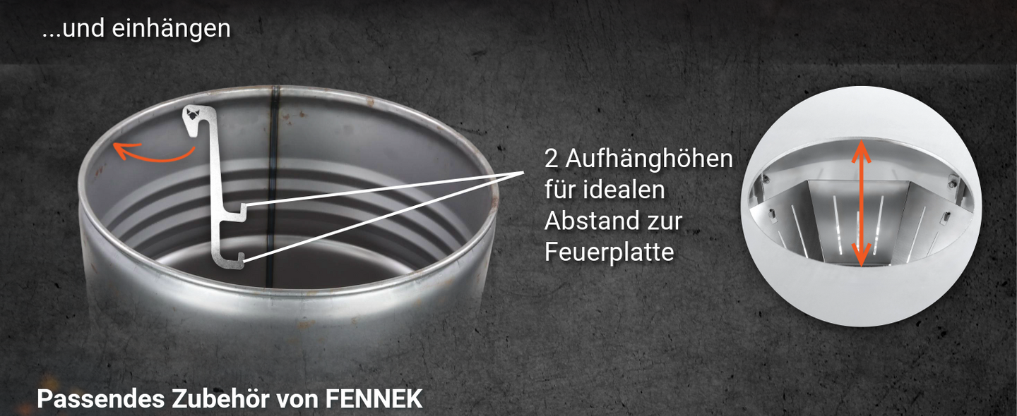 Info über den faltbaren Feuerkorb welchen man sich ganz einfach in die eigene Tonne Zuhause hängen kann.