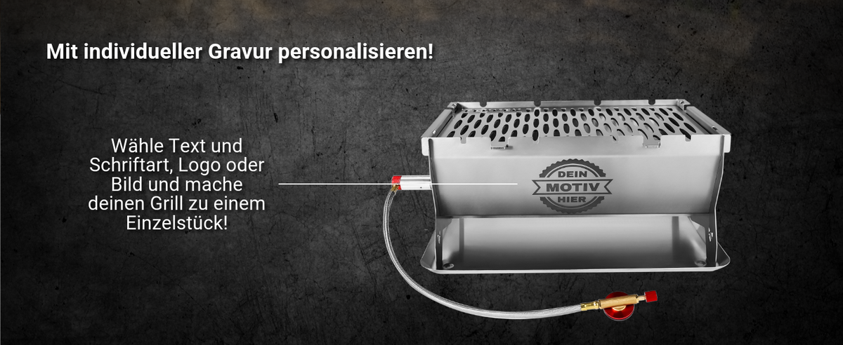 FENNEK Gasgrill personalisierbar mit dem eigenen Text oder Motiv.