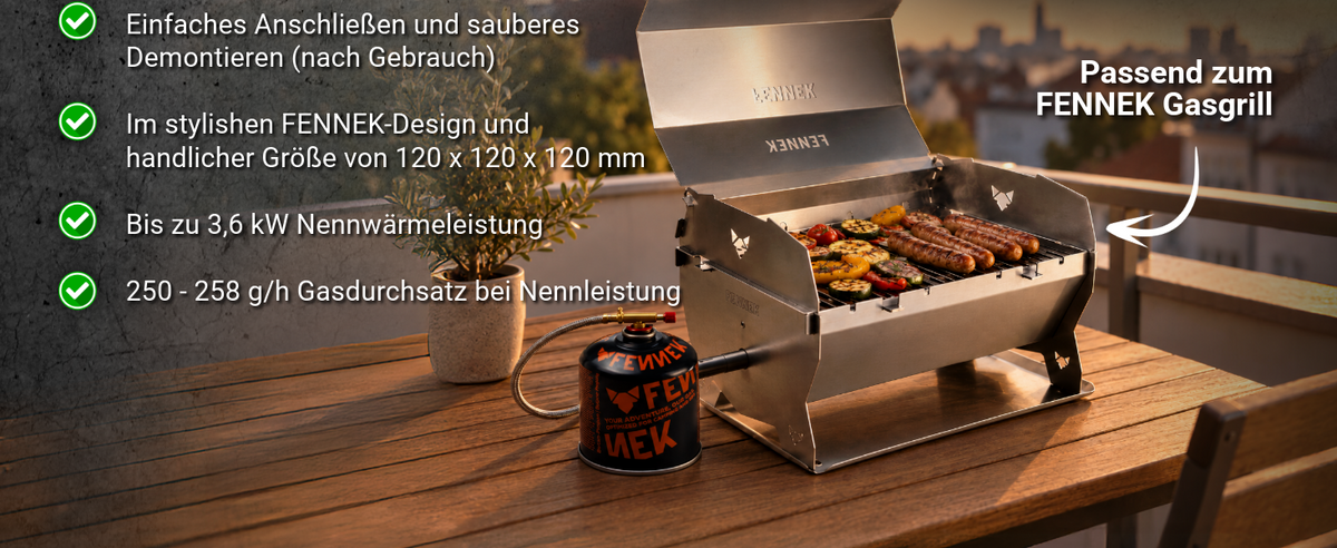 Infografik zu der Fennek Gaskartusche passend zum Fennek Gasgrill