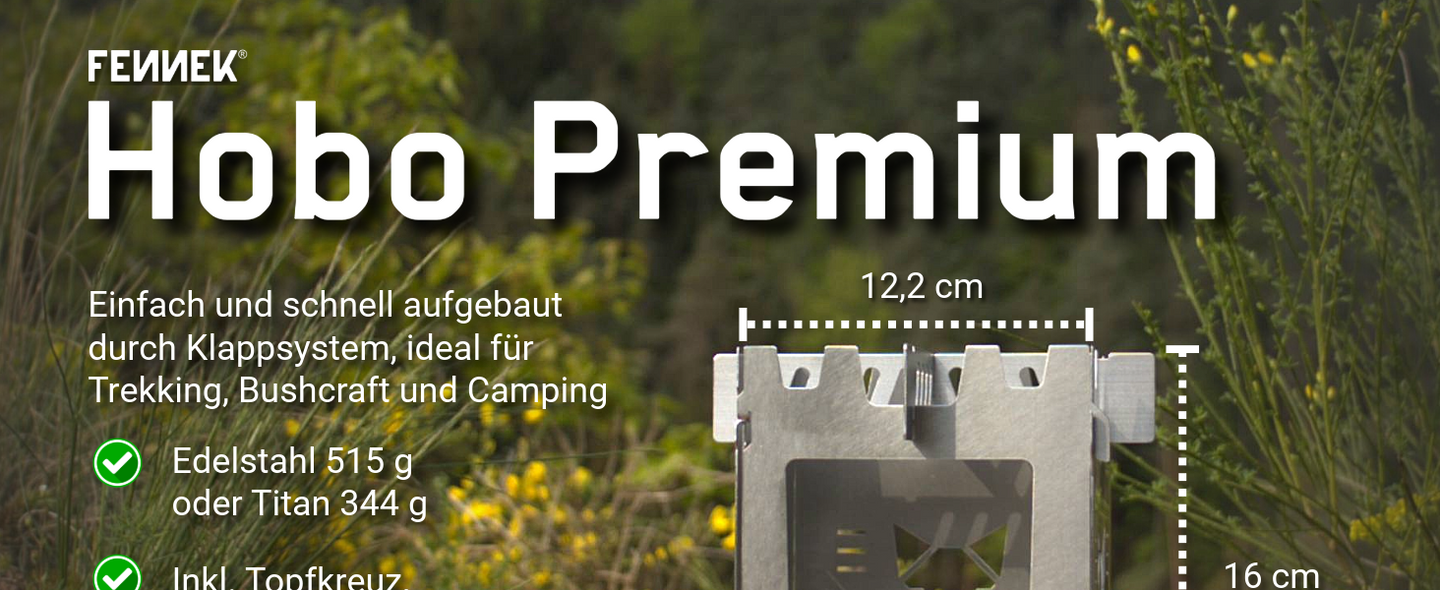 FENNEK Hobo Solo ist kompakt zerlegbar und passt in jede Hosentasche, perfekt für Trekking, Bushcraft und Camping. Edelstahl 267 g oder Titan 190 g.