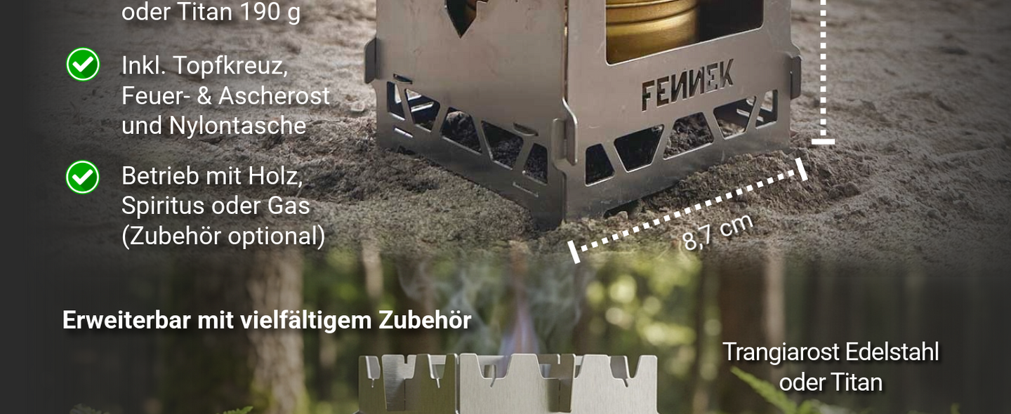 Optionaler Trangiarost aus Edelstahl oder Titan als Erweiterung für den Hobo Solo. 