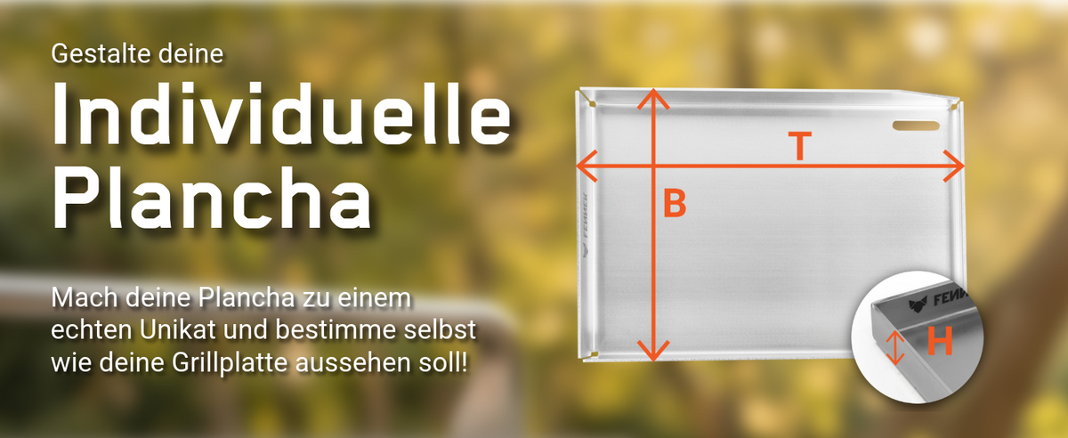 Infografik zu der Fennek individuelle Plancha, welche nach eigener Größe zusammengestellt werden kann.