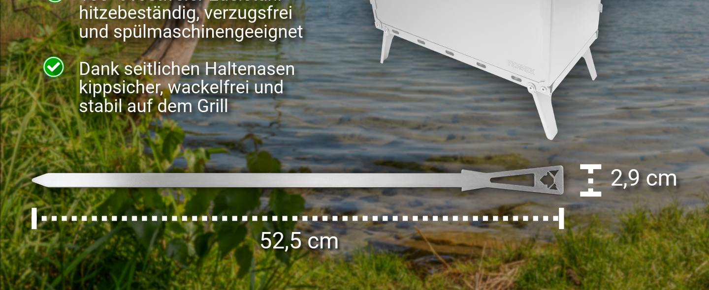 FENNEK Spieße 3er-Set extra lang für FENNEK Mangal Schaschlik-Grill.  Kippsicher und 100% Rostfrei
