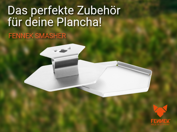 Bild zeigt den FENNEK Smasher als perfektes Zubehör für die FENNEK Plancha.
