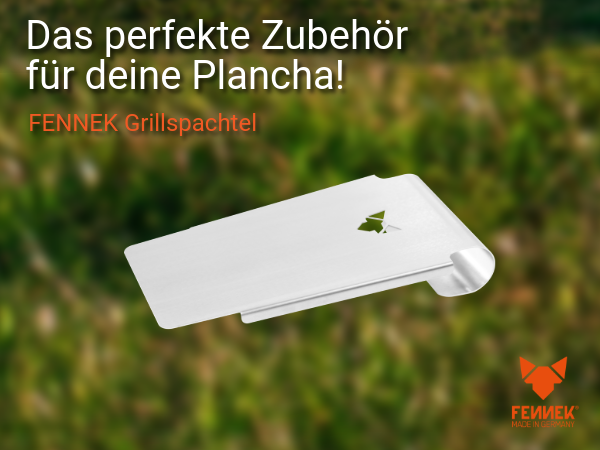 Bild zeigt den FENNEK Grillspachtel als perfektes Zubehör für die FENNEK Plancha.