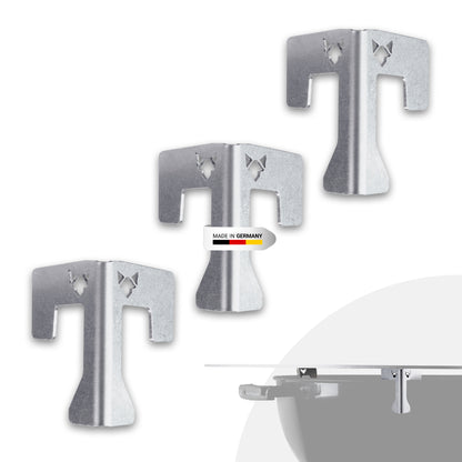 FENNEK Universal Abstandshalter aus Edelstahl - Made in Germany. 3er Set vor weißem HIntergrund.