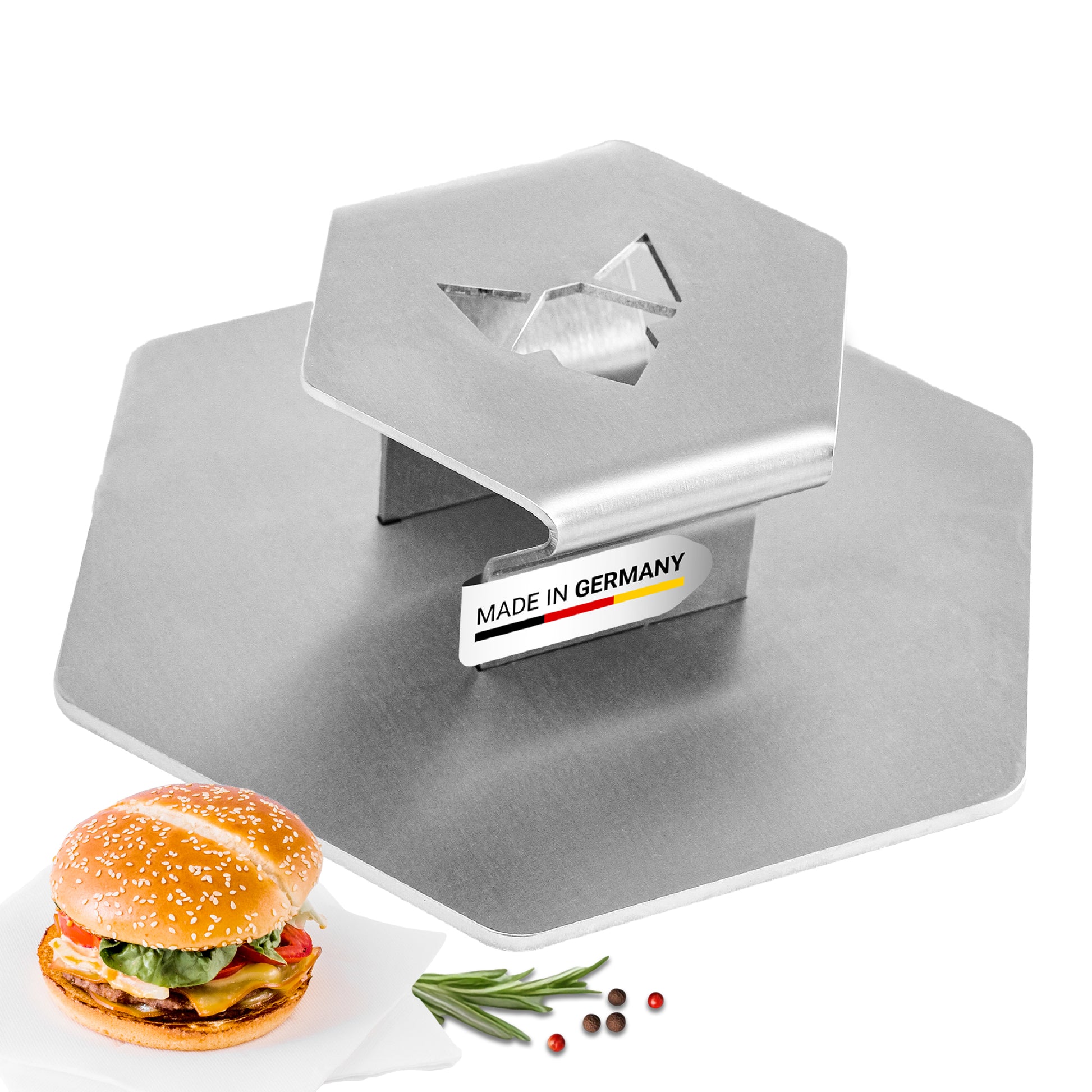 Titelbild FENNEK Smasher mit Made in Germany Logo und Burgern außenrum