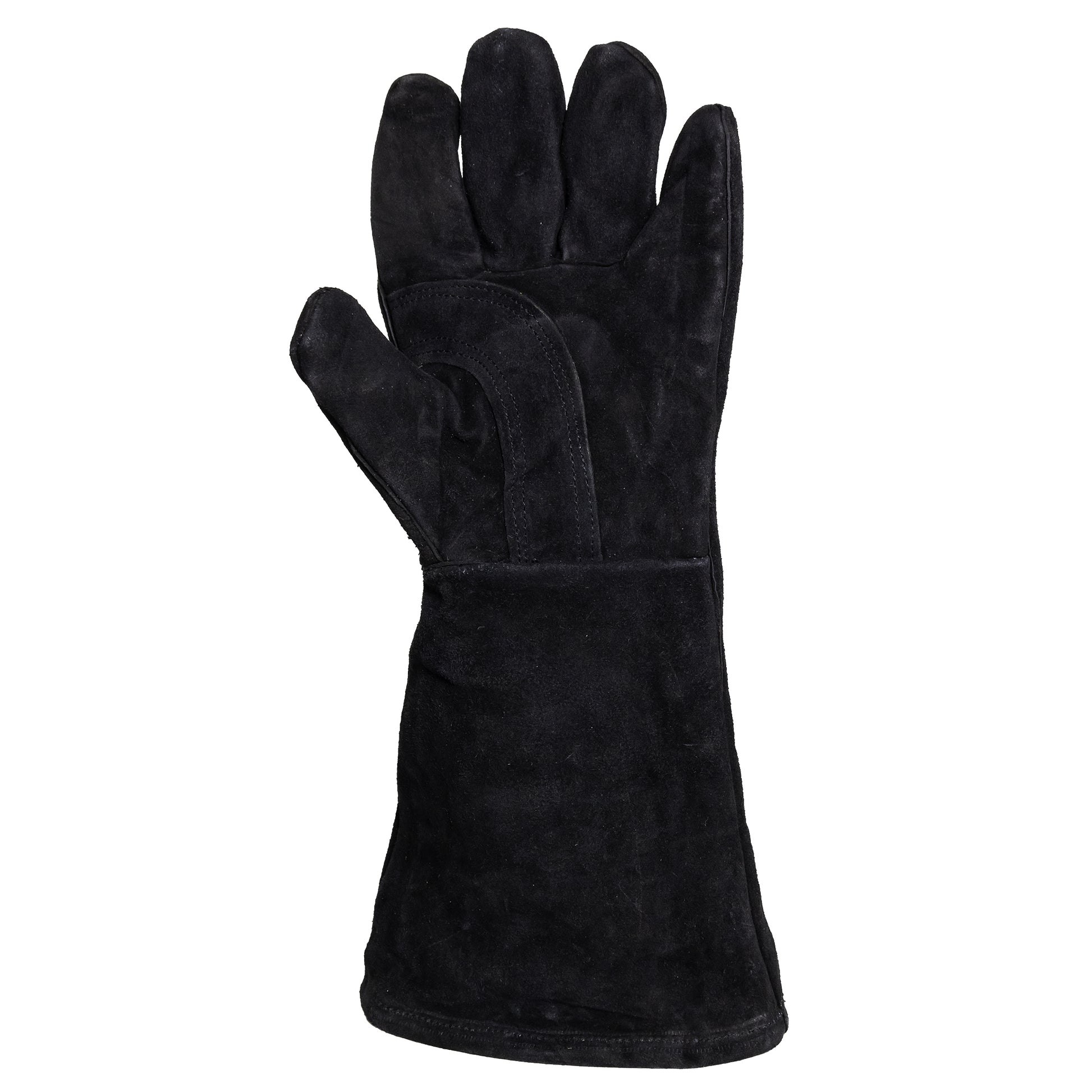 Gesamter Lederhandschuh aufgestellt mit Blick auf die Unterseite/Handfläche