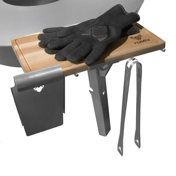 FENNEK Universal BBQ Brett- & Besteckhalter inkl. Schneidebrett für Feuerplatten