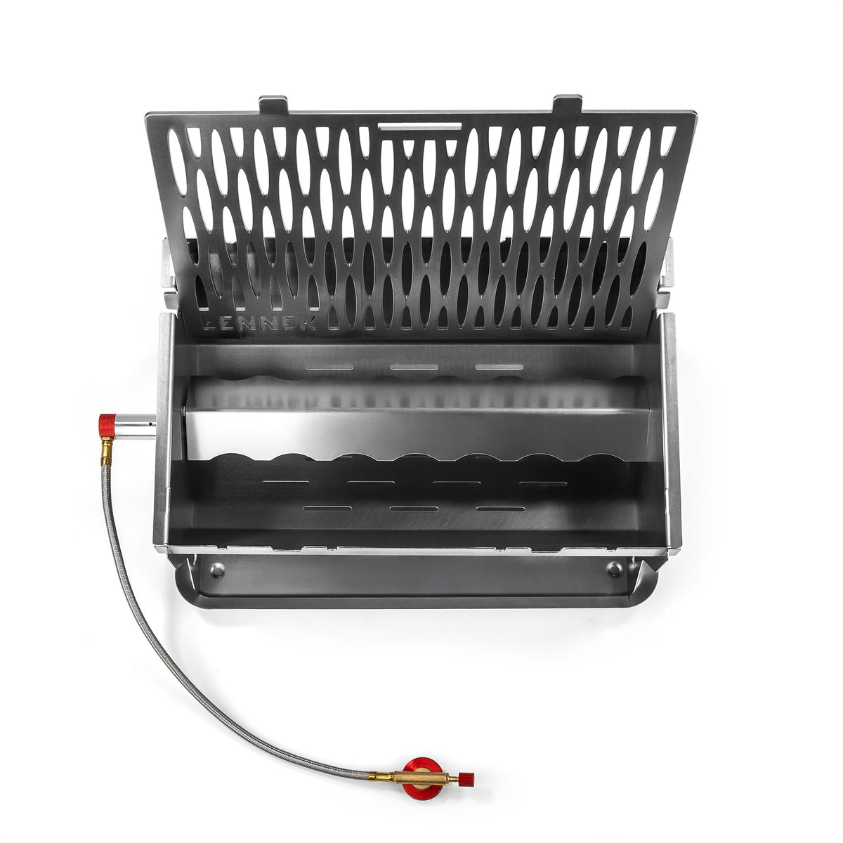 FENNEK Gasgrill ohne Deckel mit sichtbarer Edelstahl-Grillfläche und Brennern