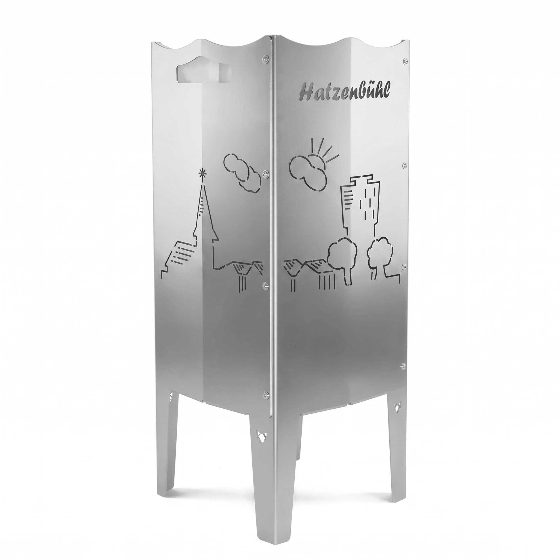 FENNEK Feuersäule aus Edelstahl oder Stahl. Made in Germany. Motiv Hatzenbühl, für Hatzebehler aus Hatzebehl!