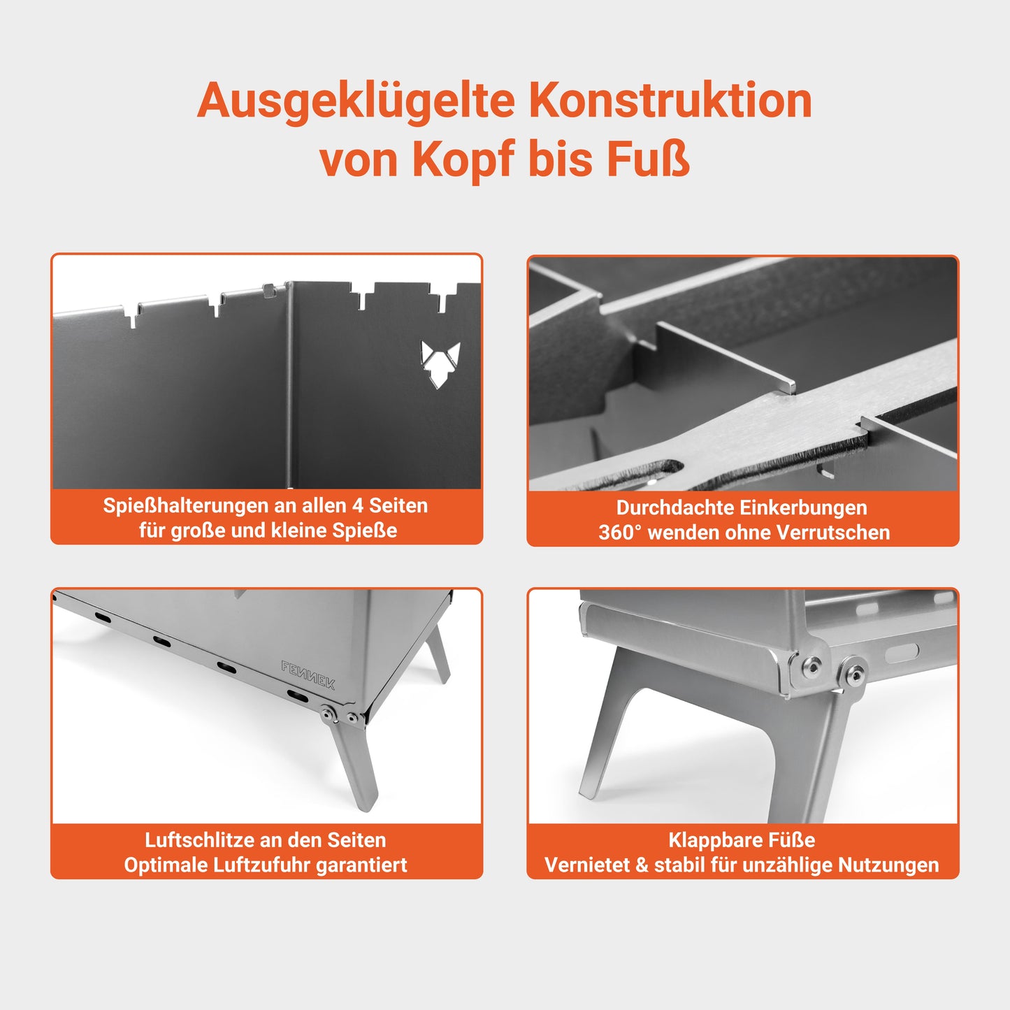Infografik zu der Konstruktion des  FENNEK Mangalgrill. Welcher durch eine Details sehr durchdacht ist