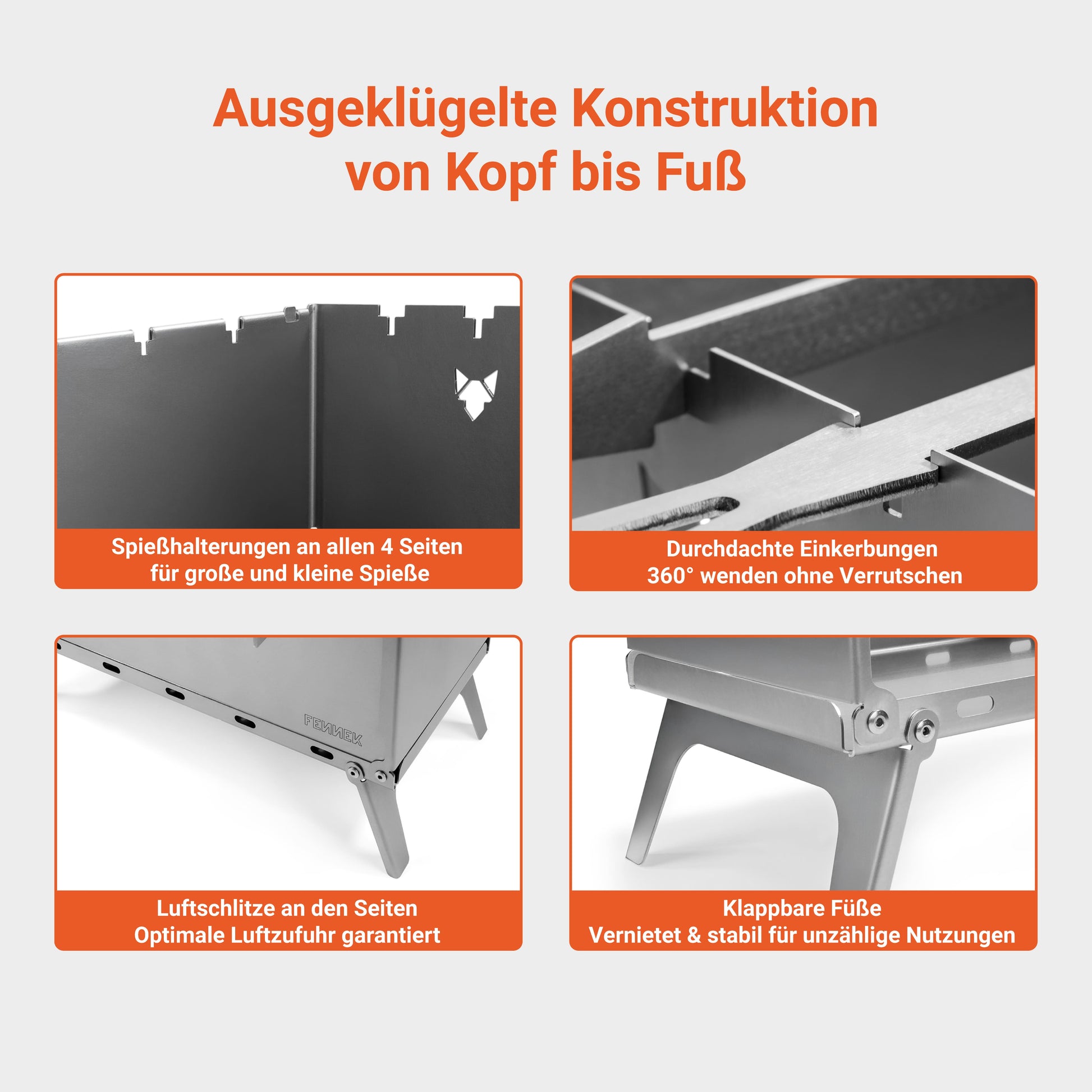 Infografik zu der Konstruktion des  FENNEK Mangalgrill. Welcher durch eine Details sehr durchdacht ist