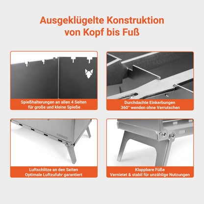 Infografik zu der Konstruktion des  FENNEK Mangalgrill. Welcher durch eine Details sehr durchdacht ist