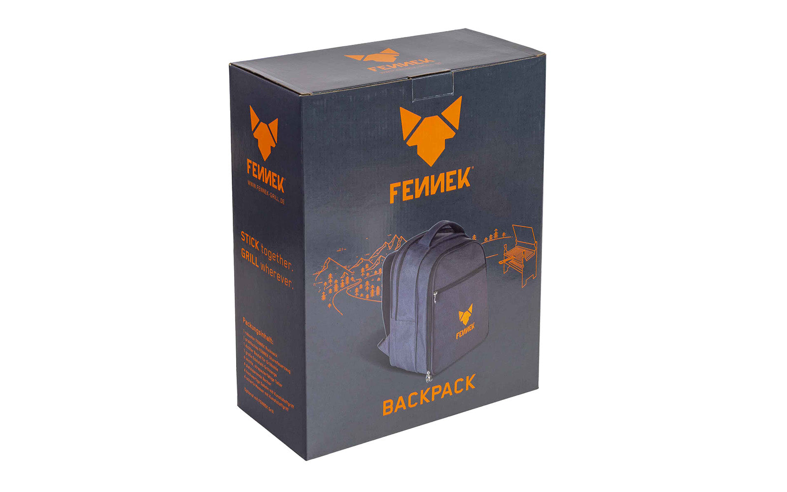 Freisteller vom FENNEK Backpack im Karton verpackt.