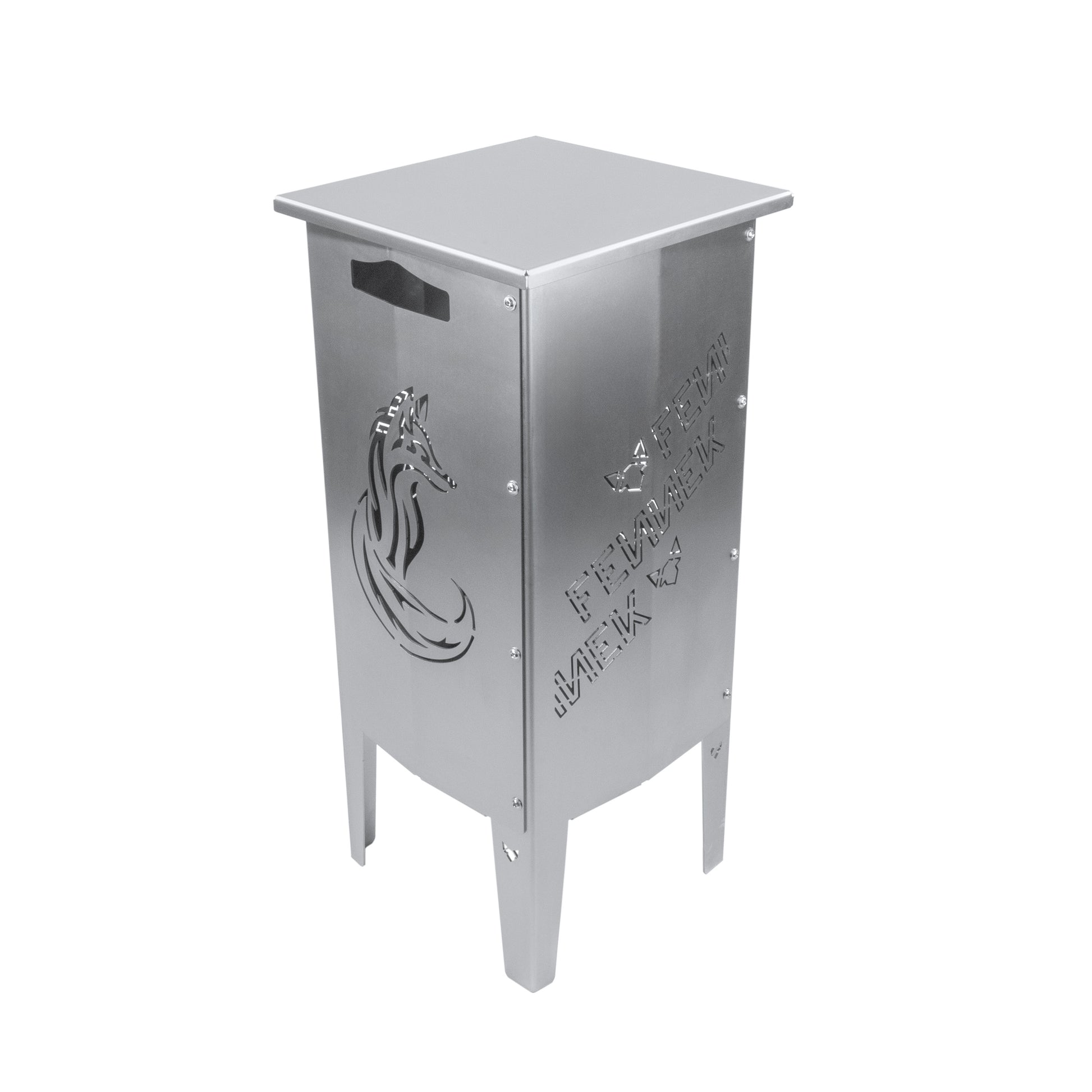 Freisteller des Deckels und der Feuersäule von FENNEK in Edelstahl und Stahl. 