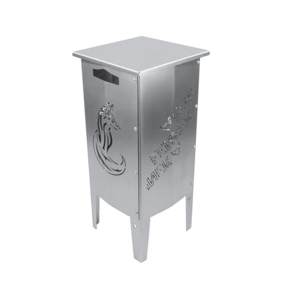 Freisteller des Deckels und der Feuersäule von FENNEK in Edelstahl und Stahl. 