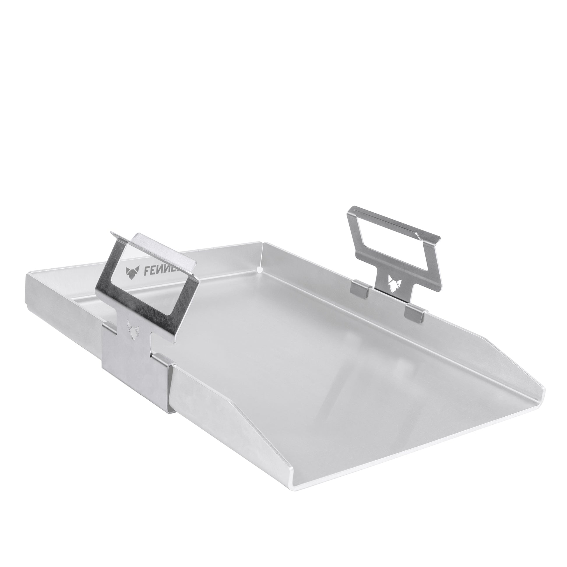 FENNEK Universal Griffe für Plancha Platten zum Bewegen einer heißen Plancha. Made iN Germany. Montiert an einer FENNEK Plancha Teppanyaki Grillplatte 40 x 30 cm