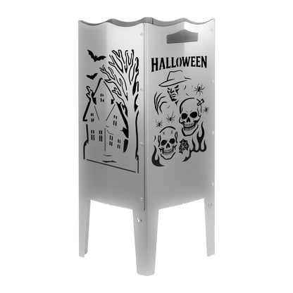 Feuersäule aus Stahl oder Edelstahl mit verschiedenen Motiven und Bildern. Hergestellt in Deutschland. Wählbare Motive. Halloween Bilder auf Feuersäule. 