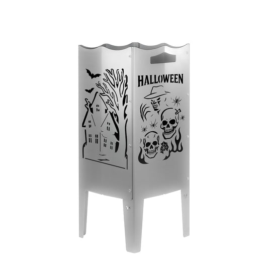 Feuersäule aus Stahl oder Edelstahl mit verschiedenen Motiven und Bildern. Hergestellt in Deutschland. Wählbare Motive. Halloween Bilder auf Feuersäule. 