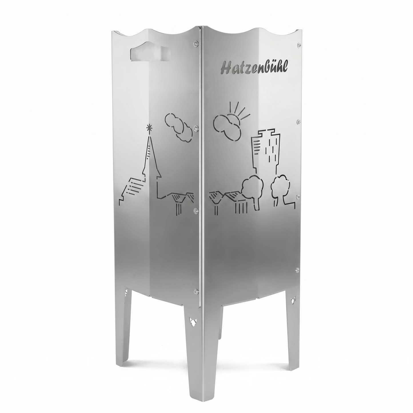 FENNEK Feuersäule aus Edelstahl oder Stahl. Made in Germany. Motiv Hatzenbühl, für Hatzebehler aus Hatzebehl!