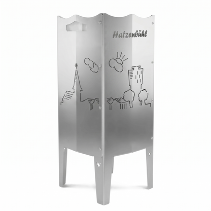 FENNEK Feuersäule aus Edelstahl oder Stahl. Made in Germany. Motiv Hatzenbühl, für Hatzebehler aus Hatzebehl!