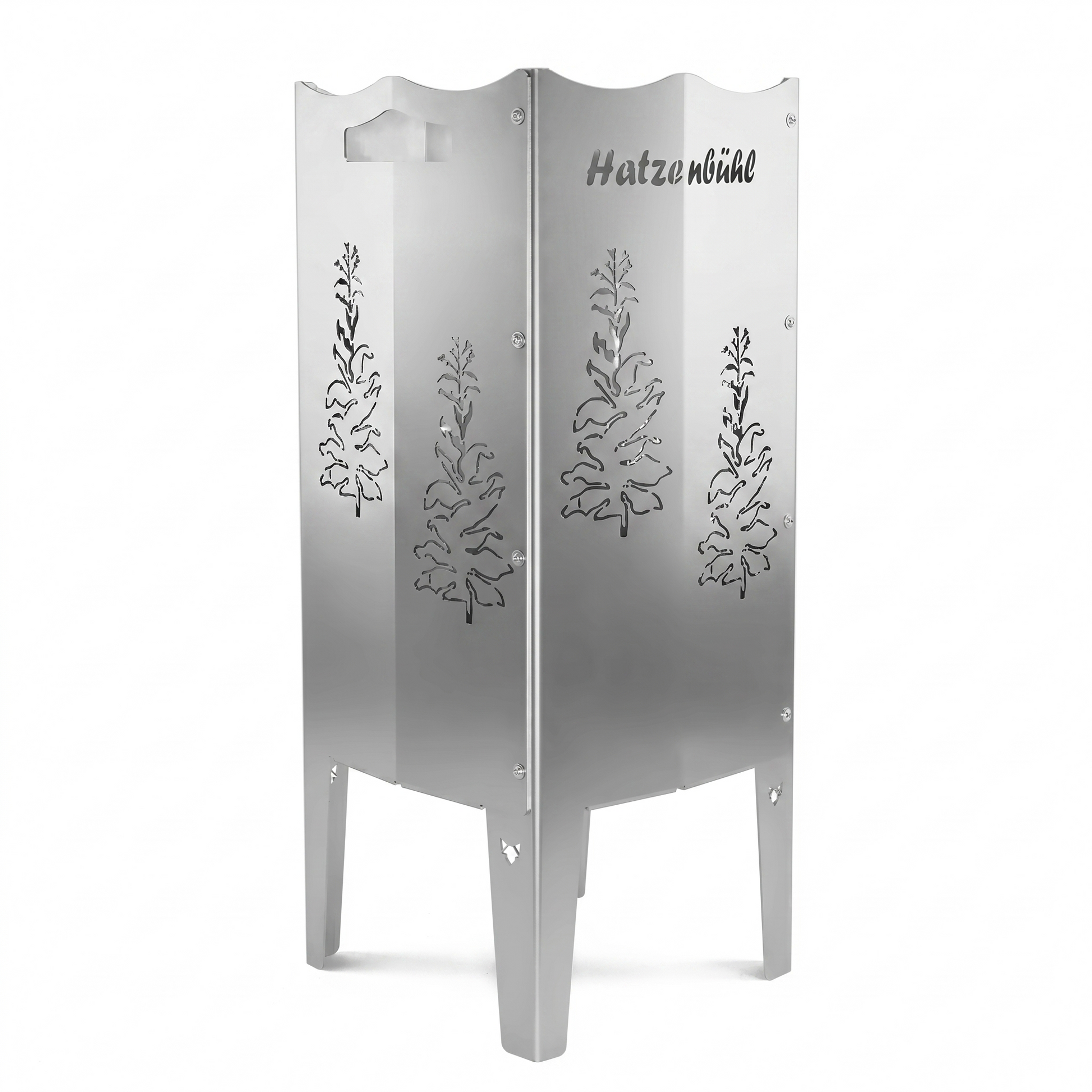 FENNEK Feuersäule aus Edelstahl oder Stahl. Made in Germany. Motiv Hatzenbühl, für Hatzebehler aus Hatzebehl!