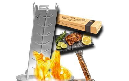 Feuerschale 3Pod Stahl mit Edelstahl Flammlachshalter und Grillhandschuhen aus Stoff
