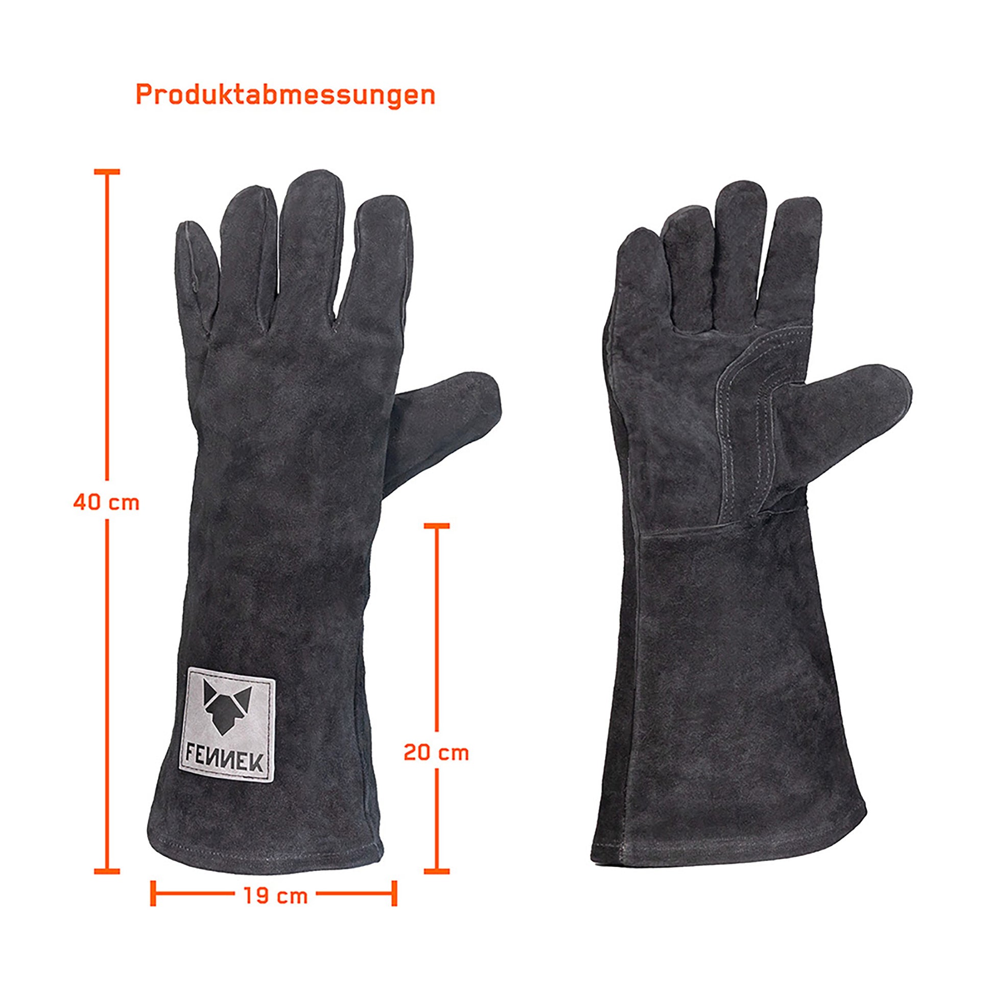 Abbildung der Grillhandschuhe mit Abmessungen eingezeichnet