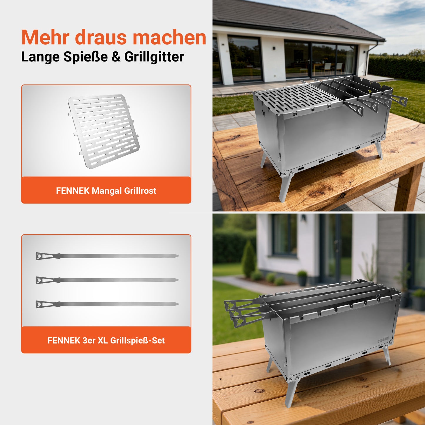 Spieße 3er-Set extra lang für FENNEK Mangal