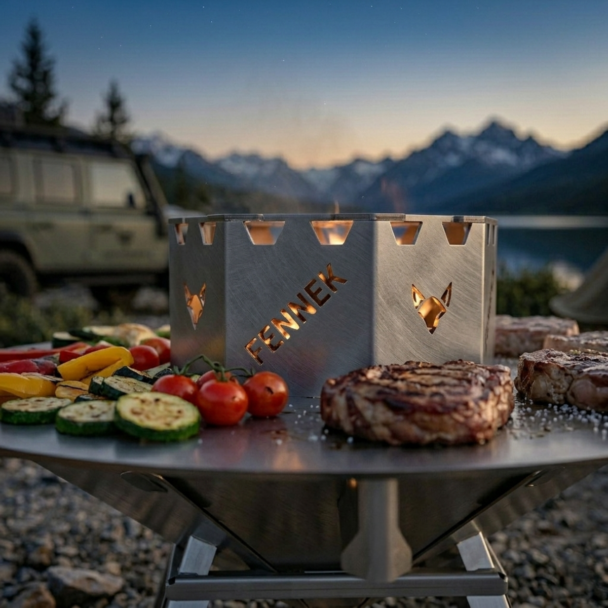 Feuerschale Oktagon mit Füßen & Tasche, 4 Abstandshalter & Feuerplatte Ø 55 cm