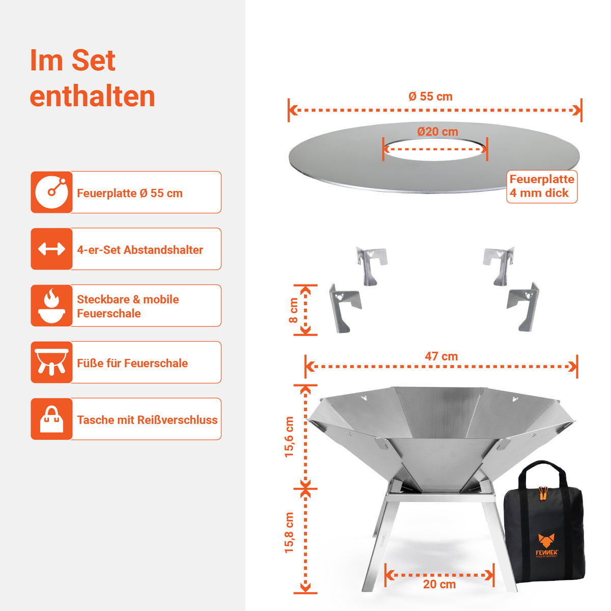 FENNEK Oktagon Set Infografik zu den im Set enthaltenen Produkteinzelheiten