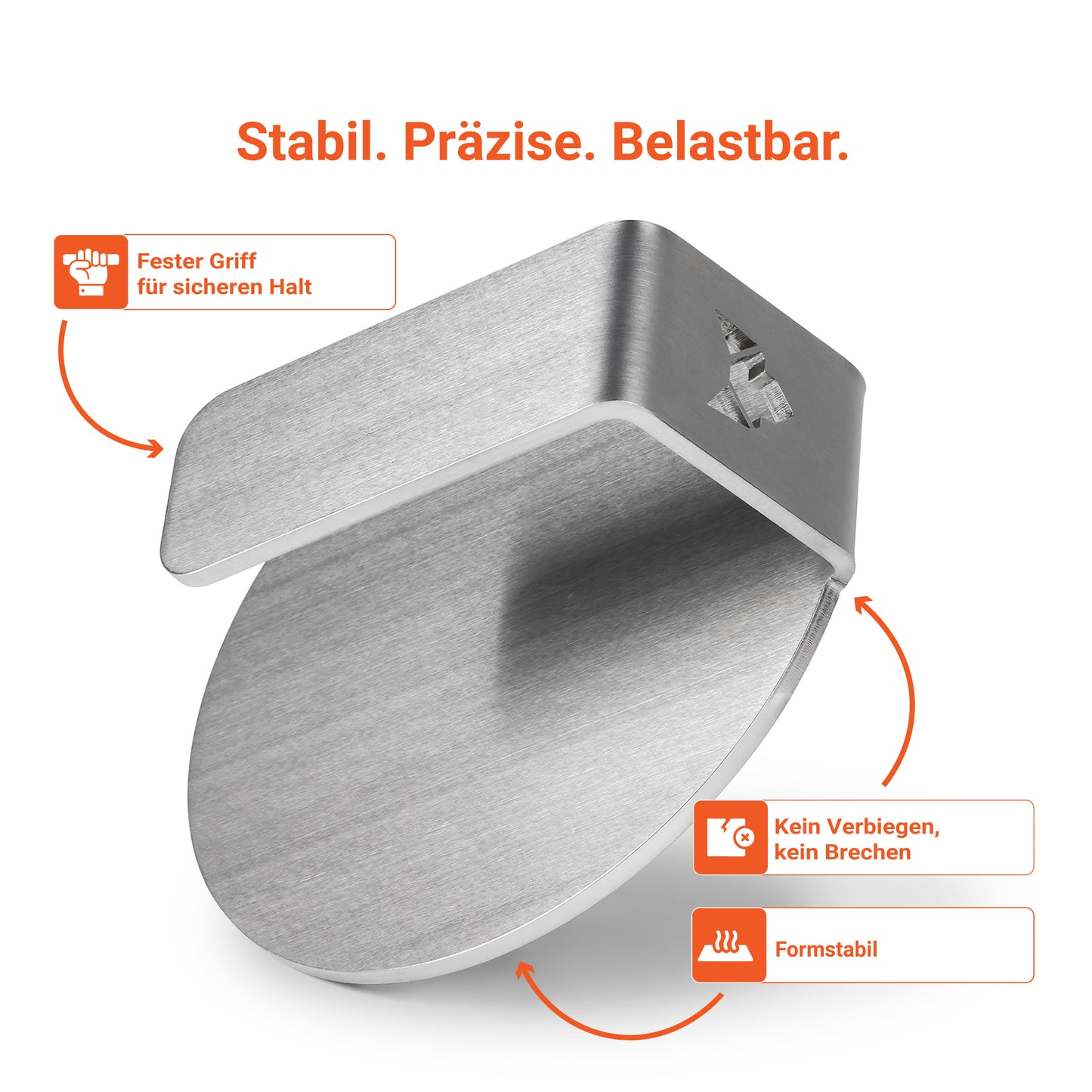 Bild zeigt den FENNEK Burger Smasher. Der breite und lange Griff bietet beim Grillen einen festen und sicheren Halt. So wird das Smashen von Patties zum Kinderspiel.