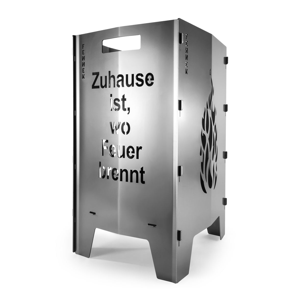 FENNEK Feuersäule personalisiert mit mit eigenem Motiv, freigestellt auf weißem Hintergrund