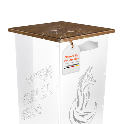 Der Deckel für die FENNEK Feuersäulen liegt auf der FENNEK Standard Feuersäule auf. Er ist erhältlich als Stahl oder Edelstahlvariante. Natürlich Made in Germany.