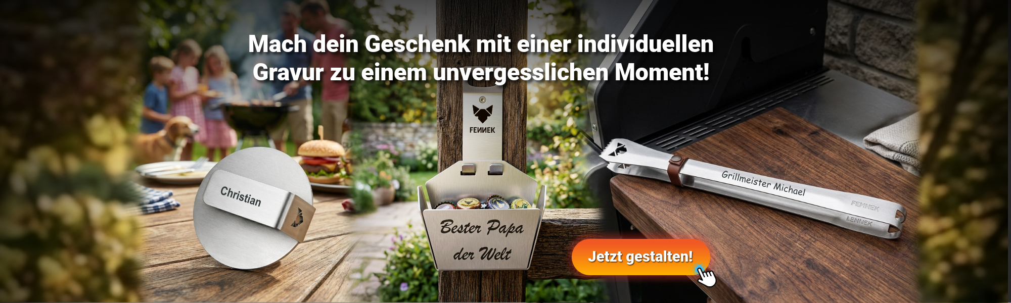 Mache dein Geschenk mit einer individuellen Gravur zu einem unvergesslichen Moment. Graviere einen Smasher, Captain Cork, Grillzangen uvm. Jetzt gestalten!