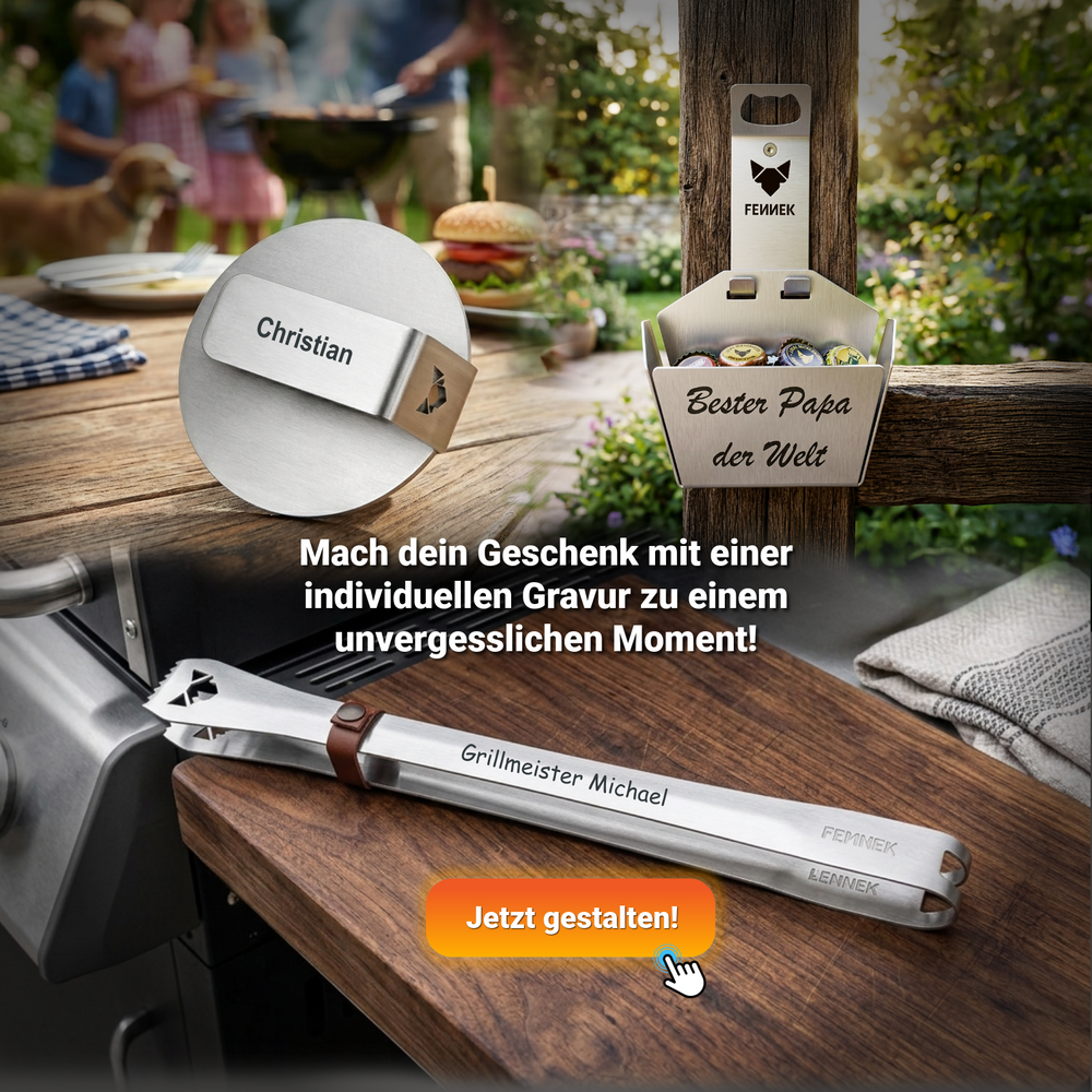 Mache dein Geschenk mit einer individuellen Gravur zu einem unvergesslichen Moment. Graviere einen Smasher, Captain Cork, Grillzangen uvm. Jetzt gestalten!